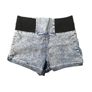 Boom Boom Jeans Shorts Womens L Blue Acid Wash High Rise Elastic Waist Pull On